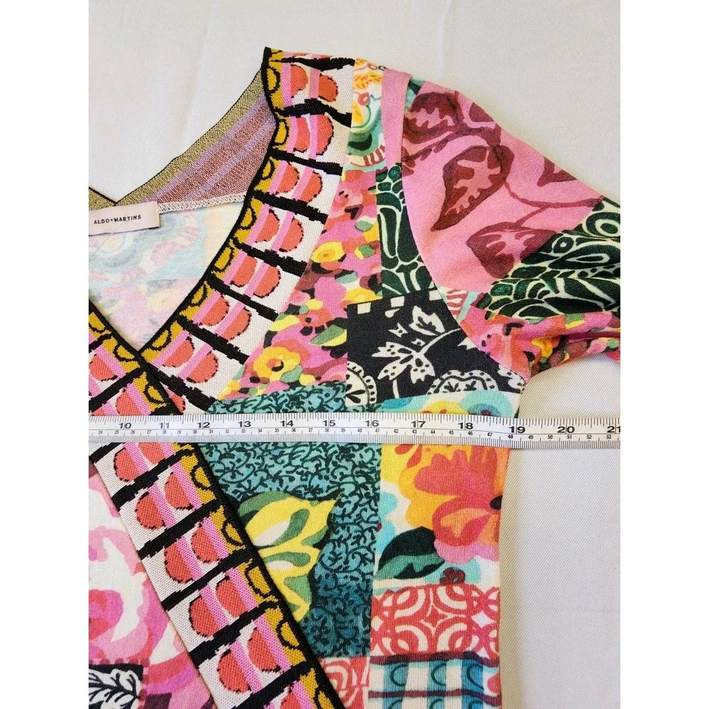 NEW Aldo Martins SZ M-L  Double V Neckline Vibrant Pullover Top $250